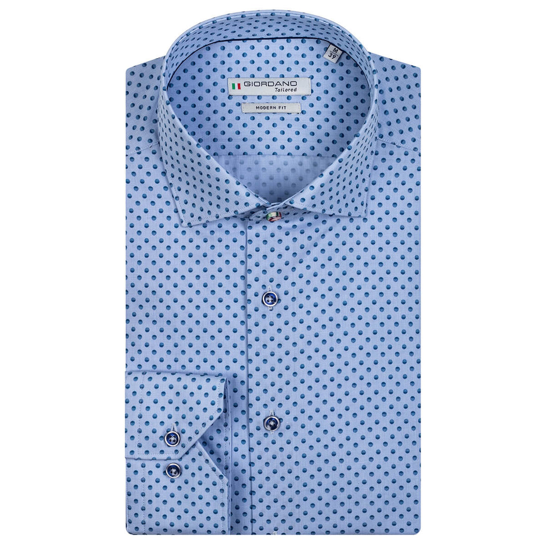 Giordano 227875 60 Blue Polka Dot Long Sleeve Shirt - Baks Menswear