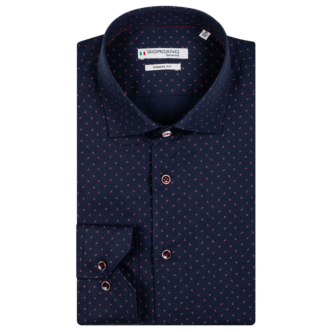 Giordano 227876-69 Navy Pink Fleck Long Sleeve Shirt - Baks Menswear Bournemouth