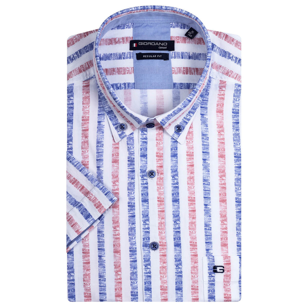 Giordano 316106 31 Pink Stripe League Short Sleeve Mens Shirt - Baks Menswear Bournemouth