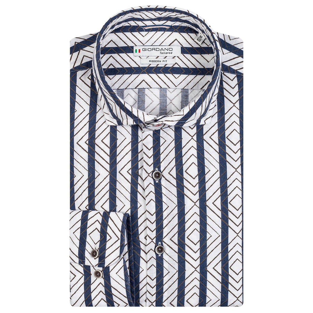 Giordano 317832 10 Row Navy Stripe Long Sleeve Cutaway Mens Shirt - Baks Menswear