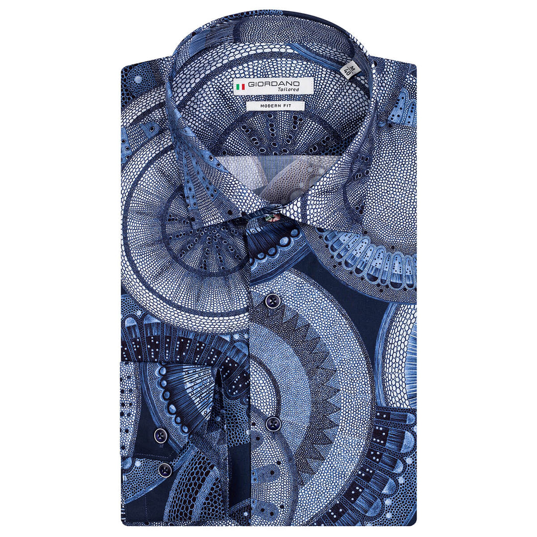 Giordano 317833 69 Maggiore Blue Print Long Sleeve Mens Shirt - Baks Menswear