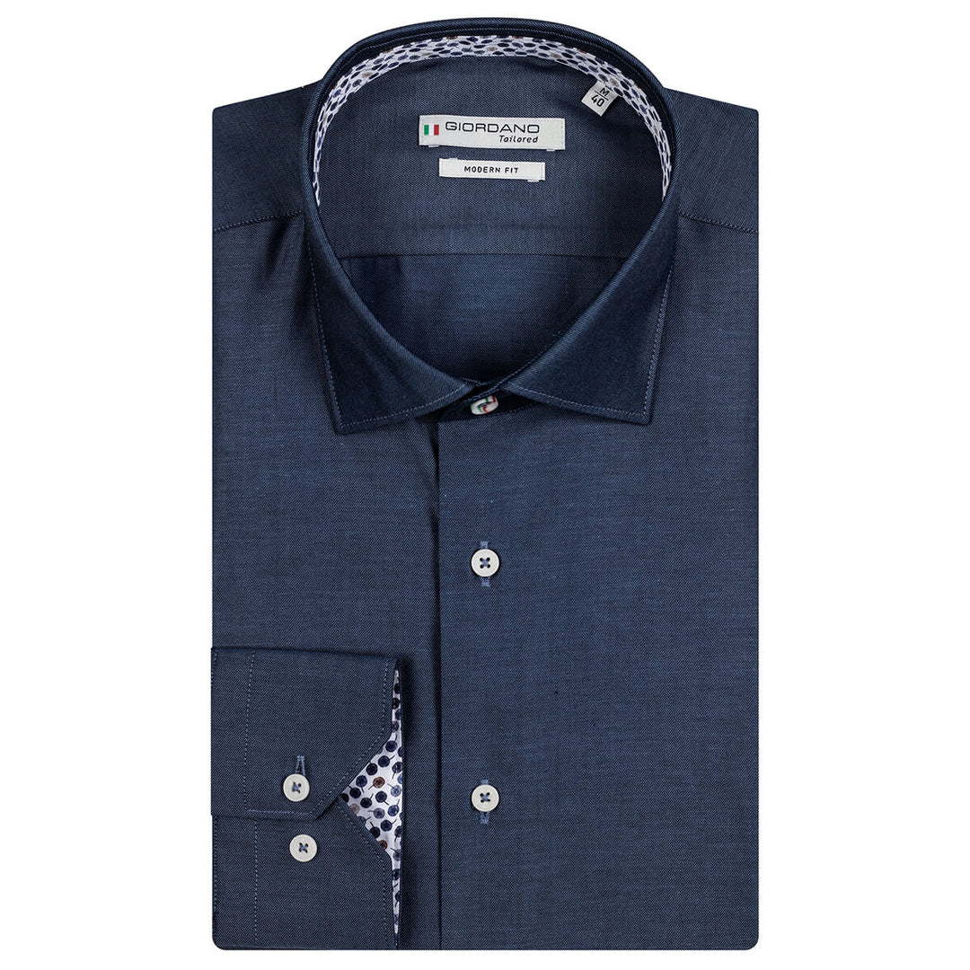 Giordano 327805 63 Maggiore Denim Blue Two Tone Twill Long Sleeve Shirt - Baks Menswear Bournemouth