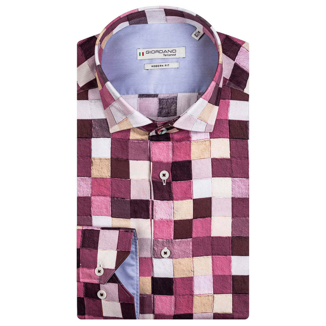 Giordano 327809 50 Maggiore Pink Squares Print Long Sleeve Shirt - Baks Menswear