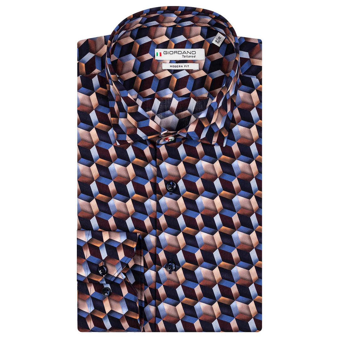 Giordano 327812 60 Maggiore Navy Dimensional Squares Print Shirt - Baks Menswear Bournemouth