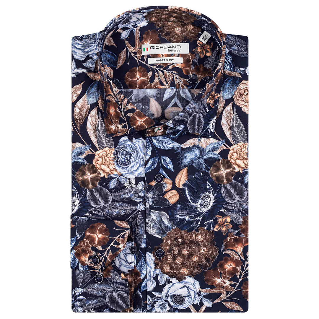 Giordano 327816 60 Maggiore Navy Flower Print Long Sleeve Shirt - Baks Menswear Bournemouth