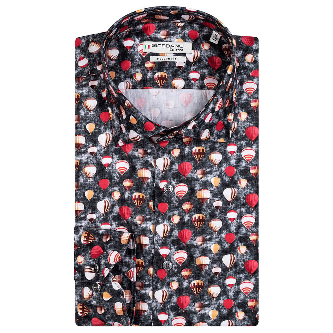 Giordano 327851 91 Maggiore Light Grey Hot Air Balloon Print Long Sleeve Shirt - Baks Menswear Bournemouth