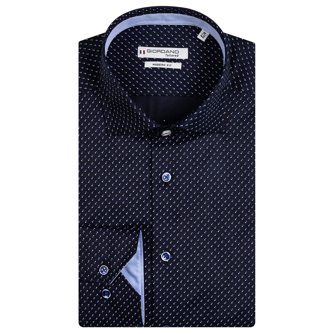 Giordano 327853 60 Maggiore Navy Minimal Spots Print Long Sleeve Shirt - Baks Menswear Bournemouth