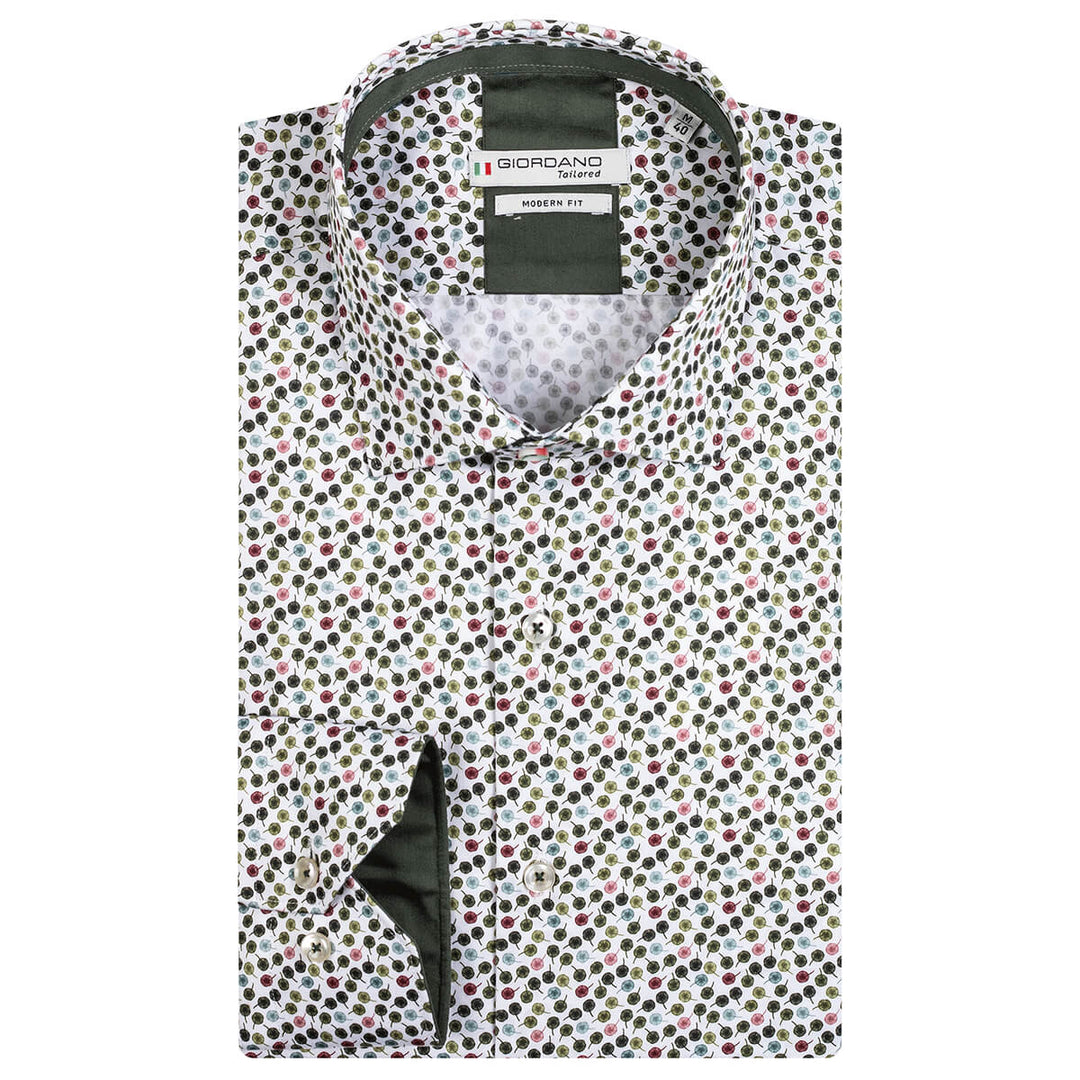 Giordano 327855 70 Maggiore Green Small Dandelion Print Long Sleeve Shirt - Baks Menswear Bournemouth
