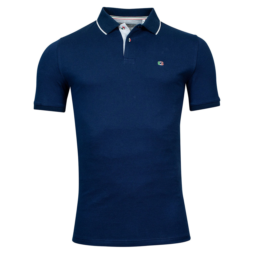 Giordano 416587 69 Dark Blue Nico Signature Short Sleeve Pique Polo Shirt - Baks Menswear Bournemouth
