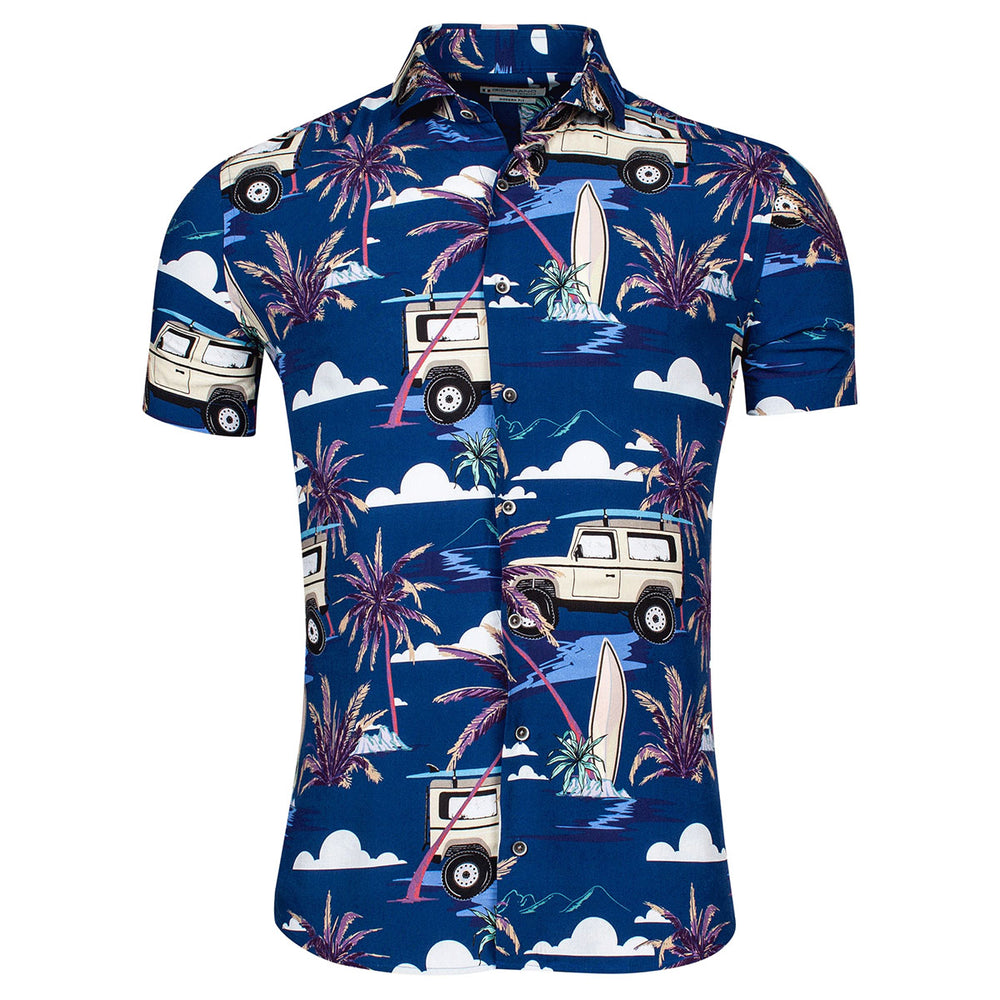 Giordano 416818 60 Navy Blue Safari Print Short Sleeve Shirt - Baks Menswear Bournemouth