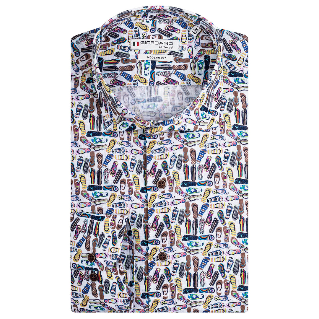 Giordano 416819 10 White Multicolour Flip Flop Print Short Sleeve Shirt