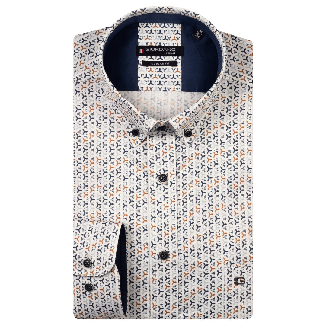 Giordano 527019 60 Ivy Navy Graphic Print Satin Stretch Long Sleeve Shirt