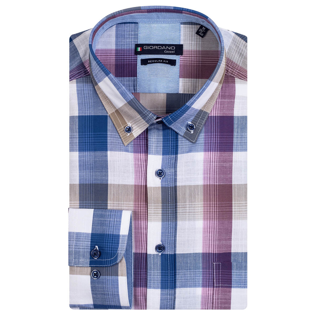 Giordano League 316302 40 Purple Check Long Sleeve Shirt - Baks Menswear