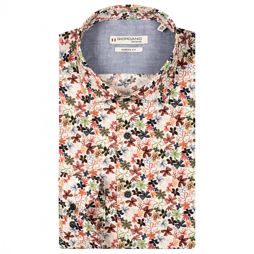 Giordano Shirt Maggiore Long Sleeve Red Print 517856 30 - Baks Menswear Bournemouth
