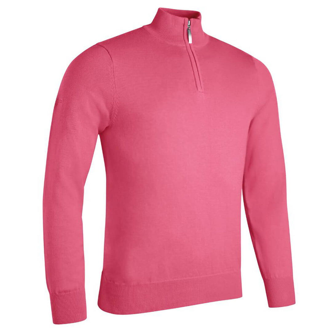 Glenmuir Devon Sorbet Coral Mens Zip Neck Lightweight Cotton Golf Sweater - Baks Menswear