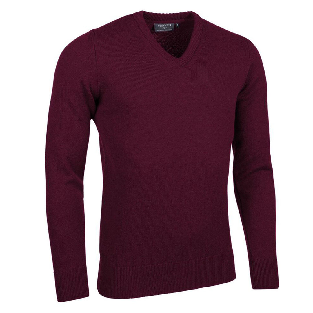 Glenmuir g. Lomond Bordeaux V-Neck Lambswool Jumper - Baks Menswear Bournemouth