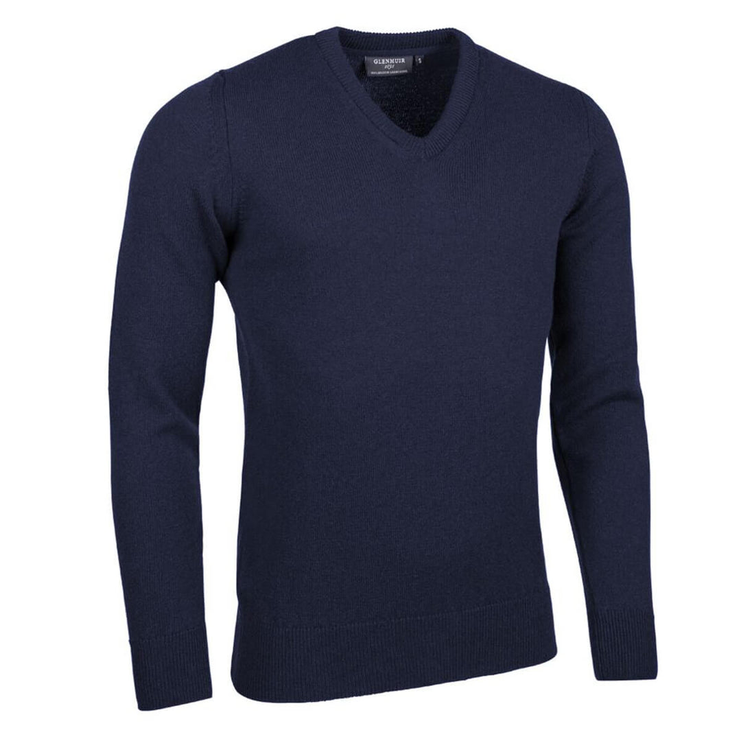 Glenmuir g.Lomond Navy V-Neck Lambswool Jumper - Baks Menswear