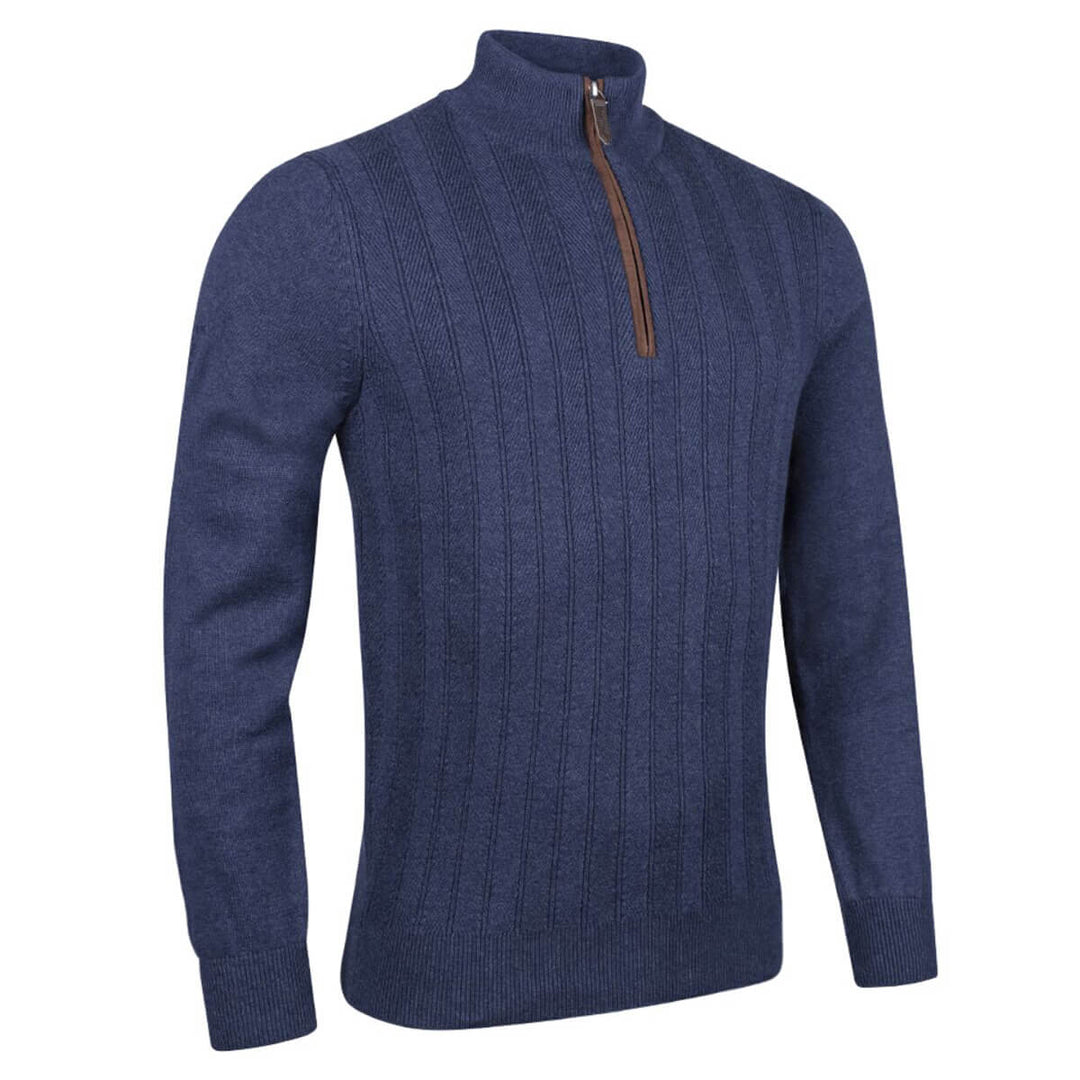 Glenmuir g.Solway Navy Marl Herringbone Cashmere Mix Jumper - Baks Menswear Bournemouth