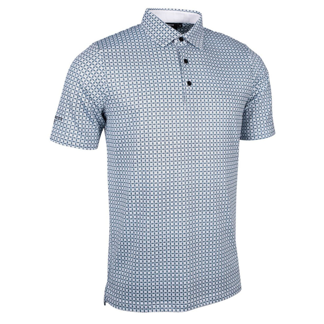 Glenmuir MSP7626-IRV Irvine White Black Aqua Micro G Print Polo Shirt - Baks Menswear Bournemouth