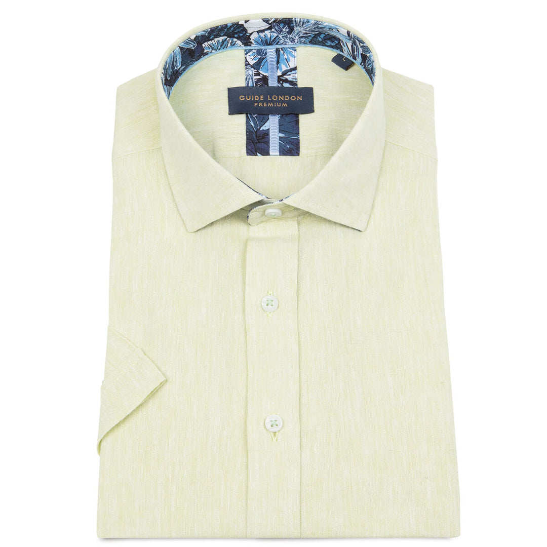 Guide London HS2722 Mint Green Mens Short Sleeve Linen Mix Shirt - Baks Menswear