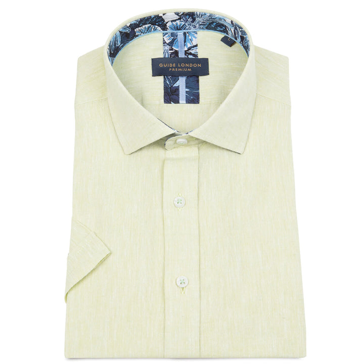Guide London HS2722 Mint Green Mens Short Sleeve Linen Mix Shirt - Baks Menswear