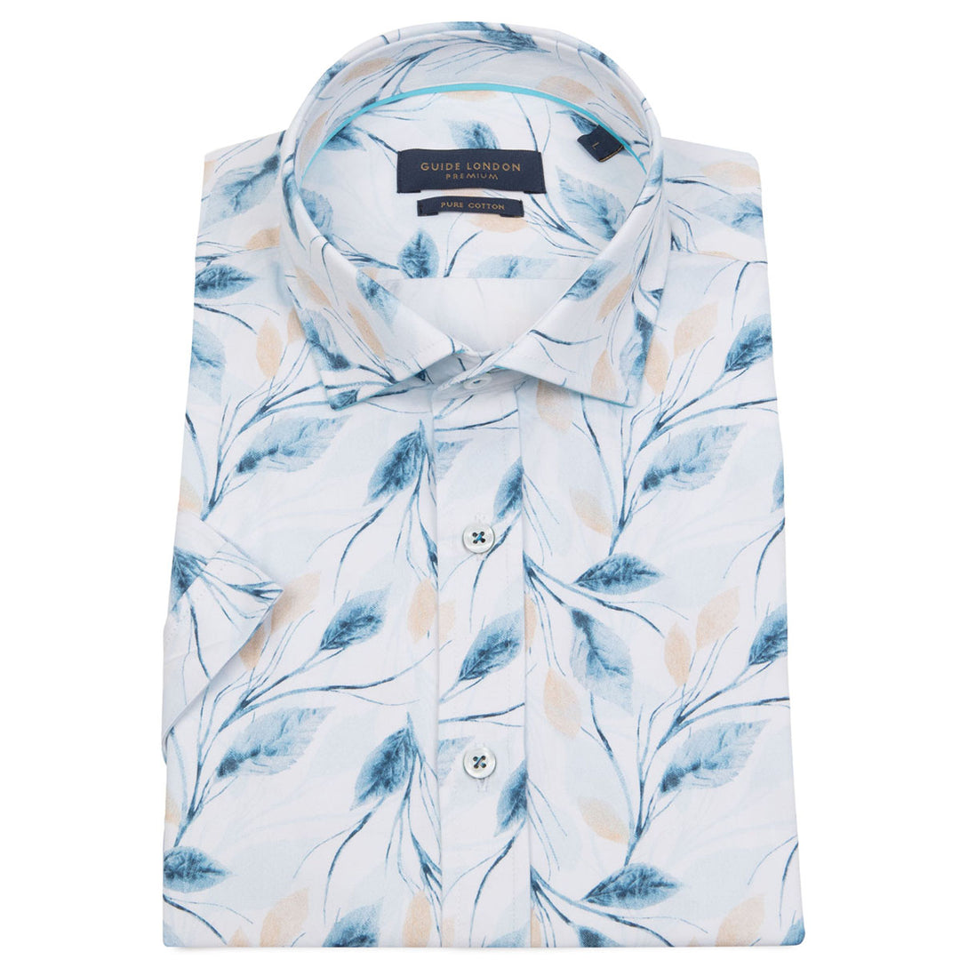 Guide London HS2763 Blue Print Cotton Sateen Short Sleeve Shirt - Baks Menswear Bournemouth