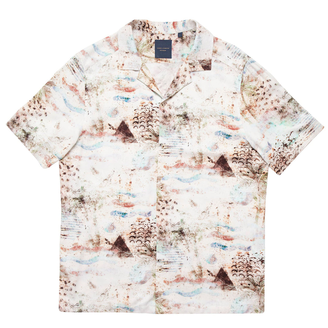 Guide London HS2767 Beige Tan Abstract Print Short Sleeve Shirt - Baks Menswear Bournemouth