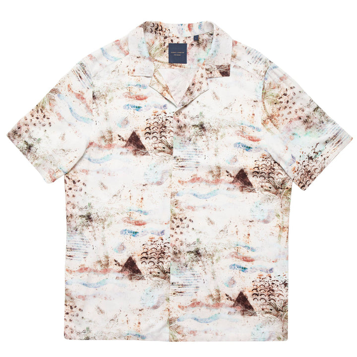 Guide London HS2767 Beige Tan Abstract Print Short Sleeve Shirt - Baks Menswear Bournemouth