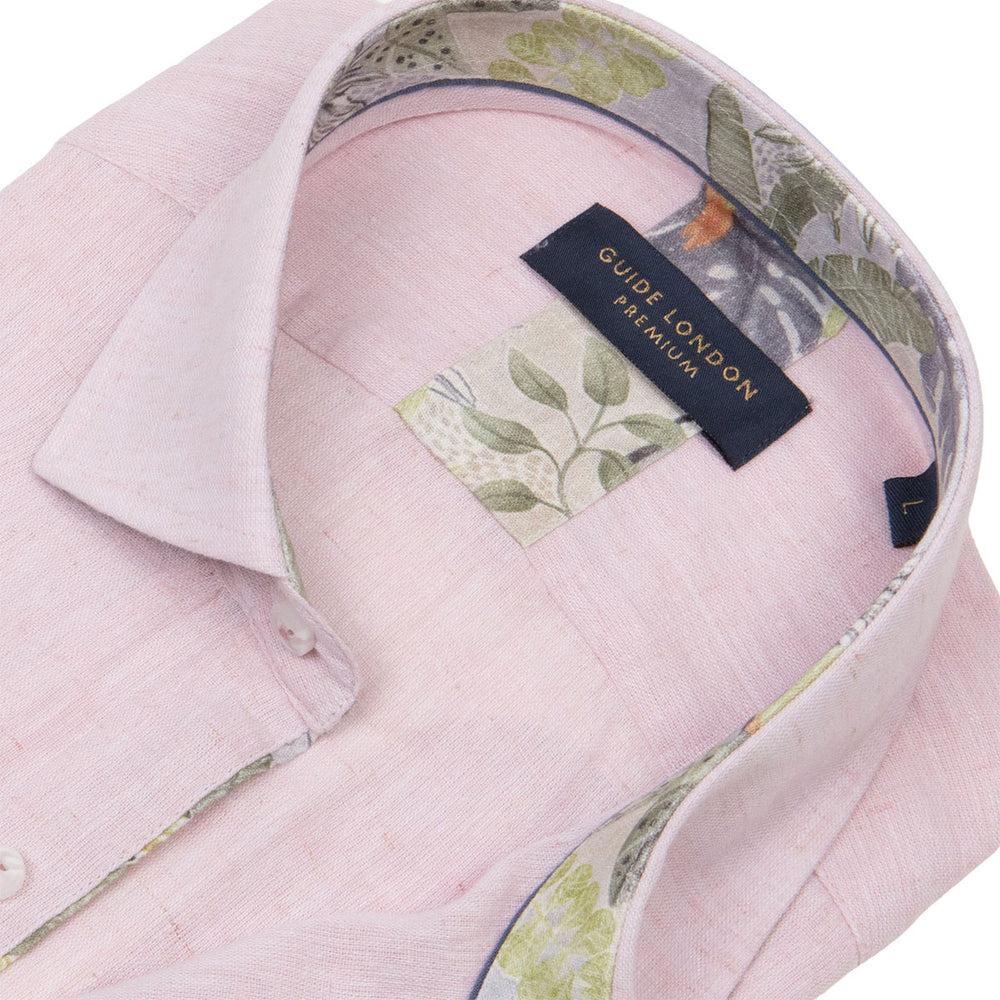 Guide London HS2768 Pink Linen Cotton Mix Short Sleeve Shirt - Baks Menswear Bournemouth