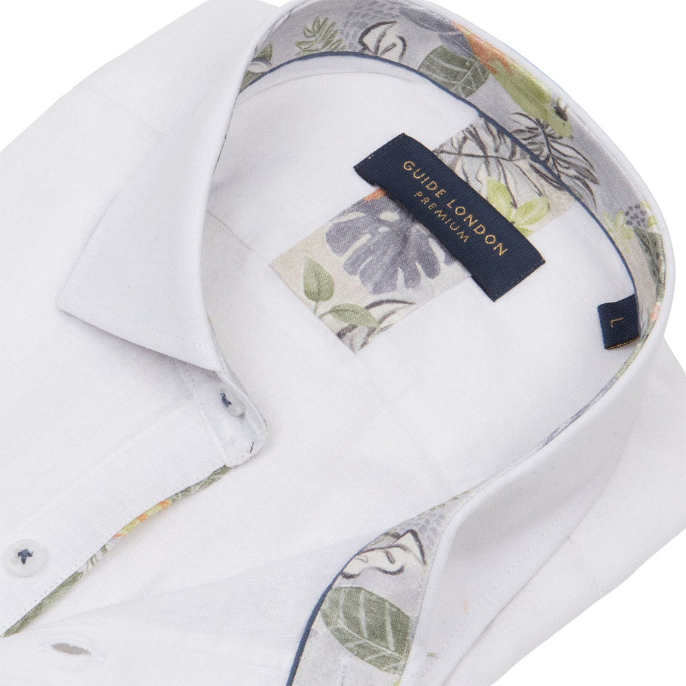 Guide London HS2768 White Linen Cotton Mix Short Sleeve Shirt - Baks Menswear Bournemouth