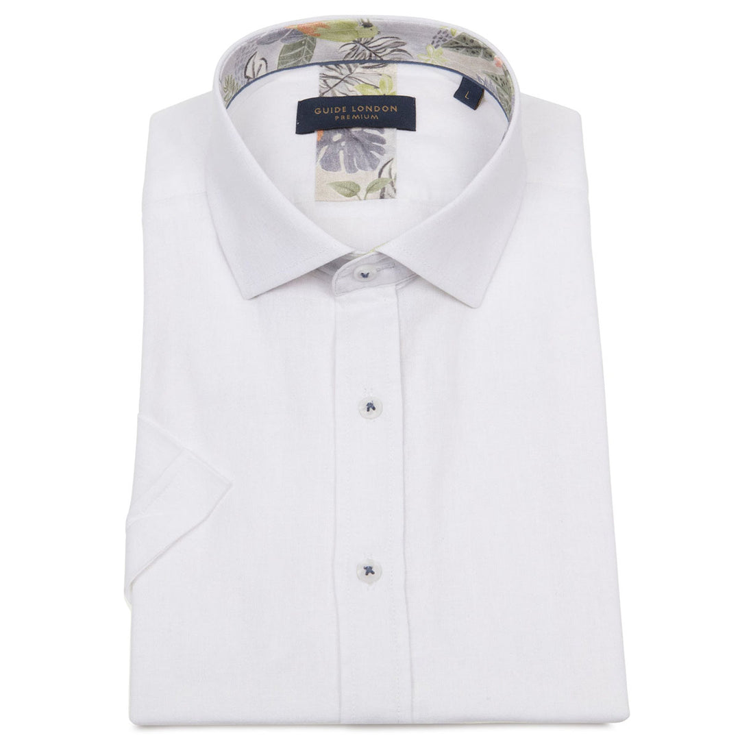 Guide London HS2768 White Linen Cotton Mix Short Sleeve Shirt - Baks Menswear Bournemouth