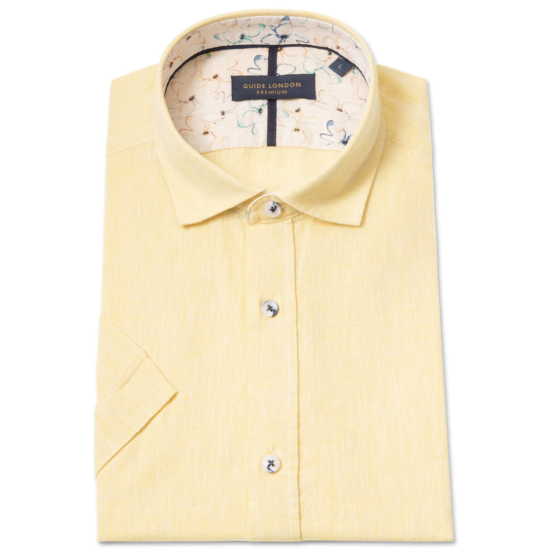 Guide London HS2867 Lemon Linen Cotton Mix Short Sleeve Shirt