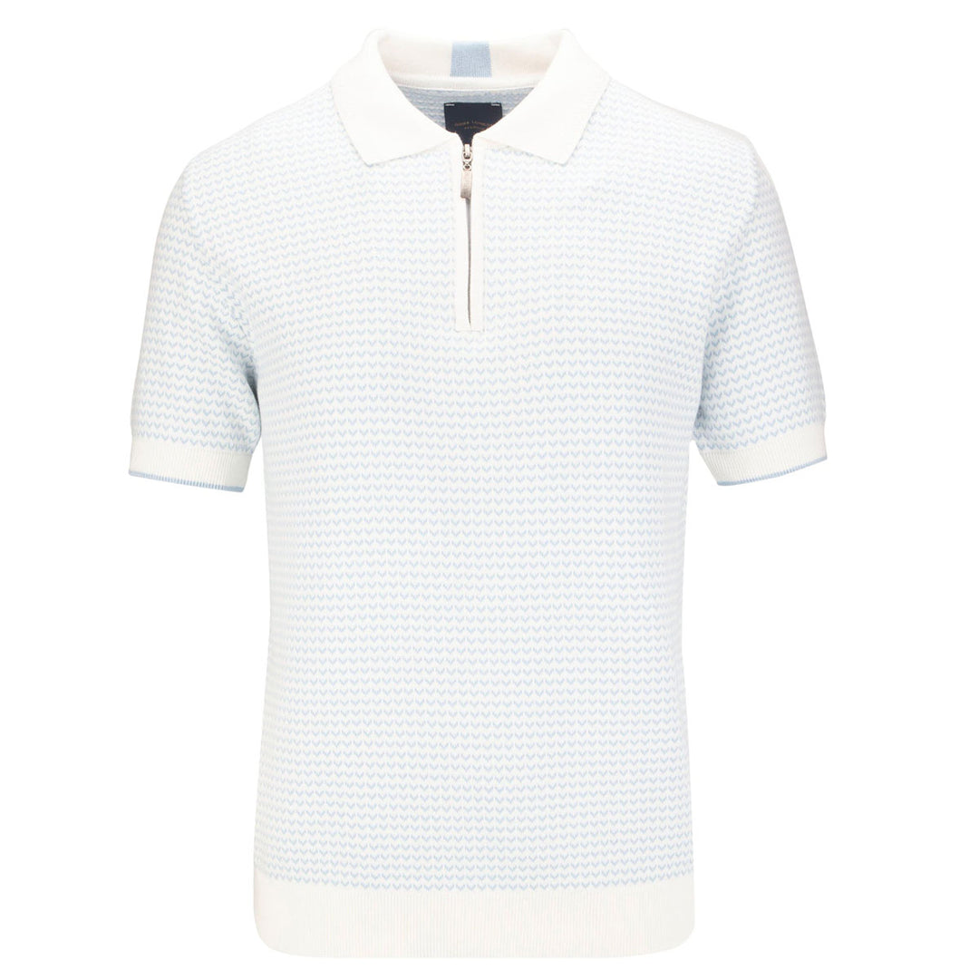 Guide London KW2837 White Sky Blue Short Sleeve Knitted Polo Shirt - Baks Menswear Bournemouth