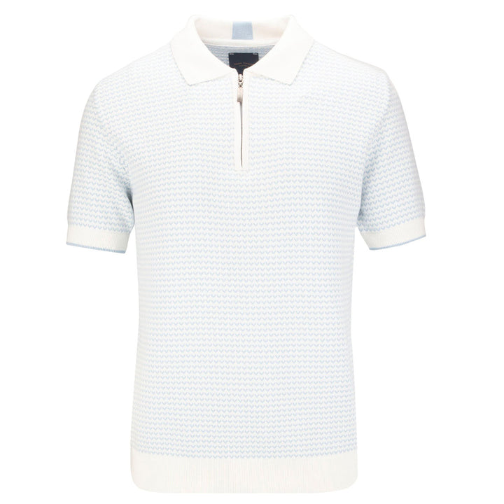 Guide London KW2837 White Sky Blue Short Sleeve Knitted Polo Shirt - Baks Menswear Bournemouth
