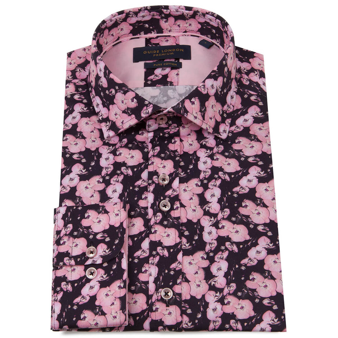 Guide London LS76169 Navy Pink Flower Print Shirt - Baks Menswear