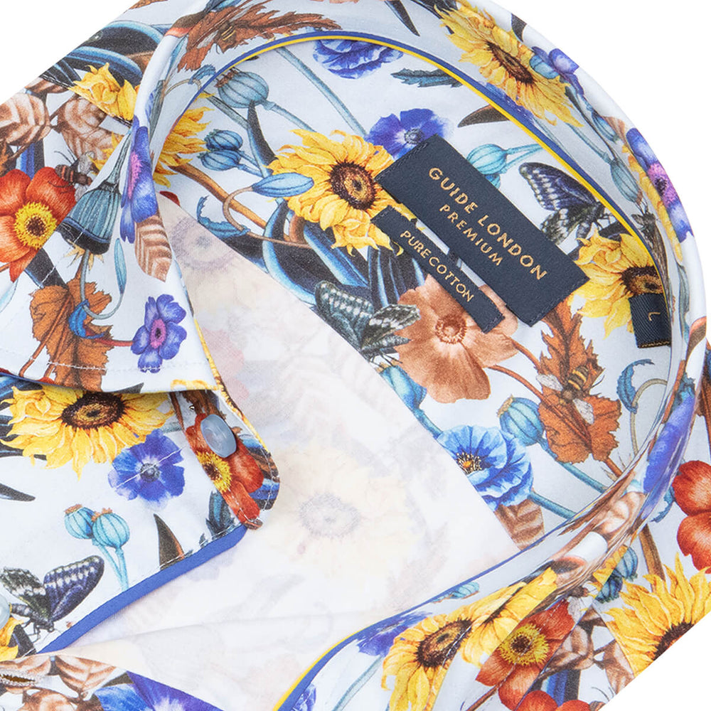 Guide London LS76535 Blue Flower Print Long Sleeve Shirt - Baks Menswear