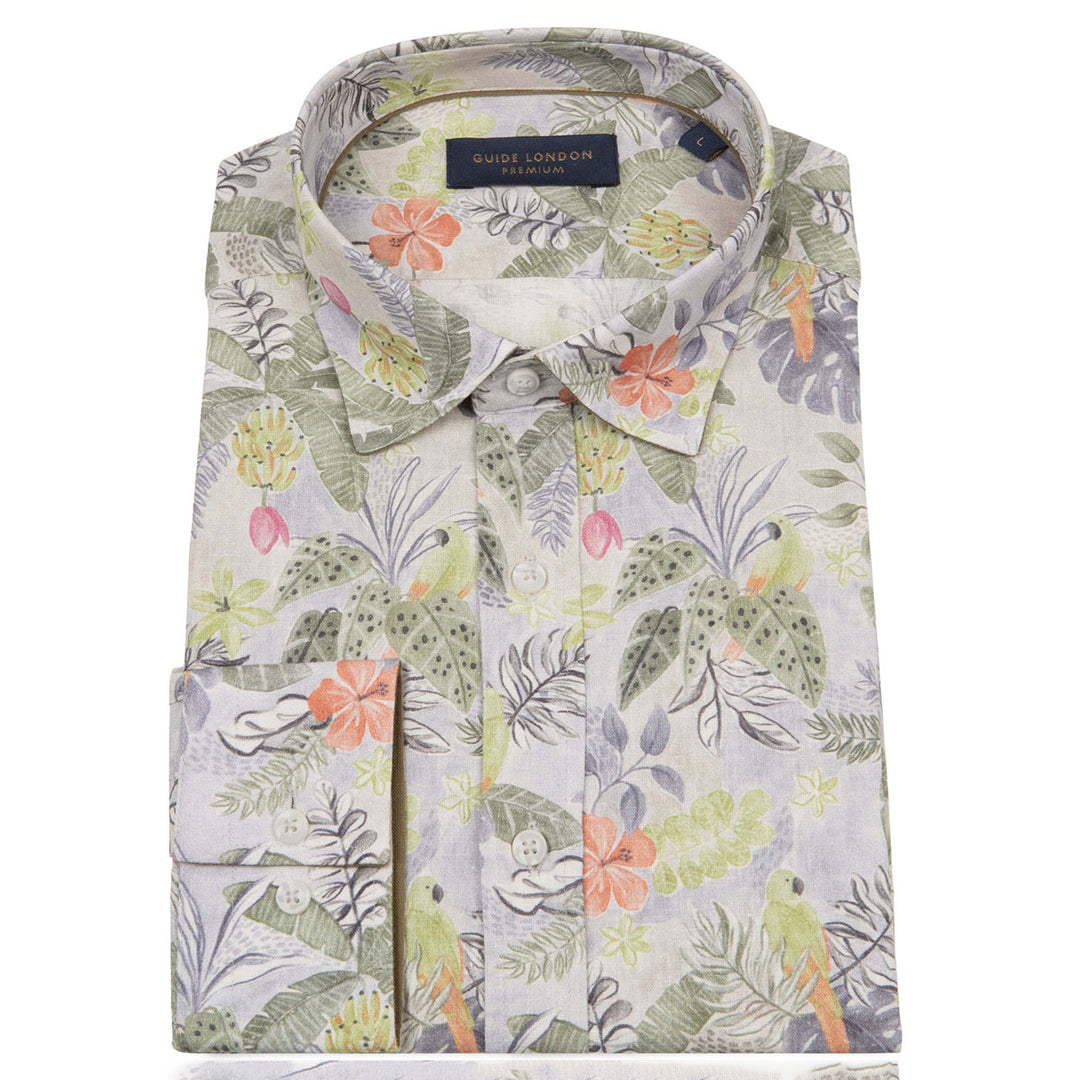 Guide London LS76791 Green Exotic Floral Cotton Linen Mix Shirt - Baks Menswear Bournemouth