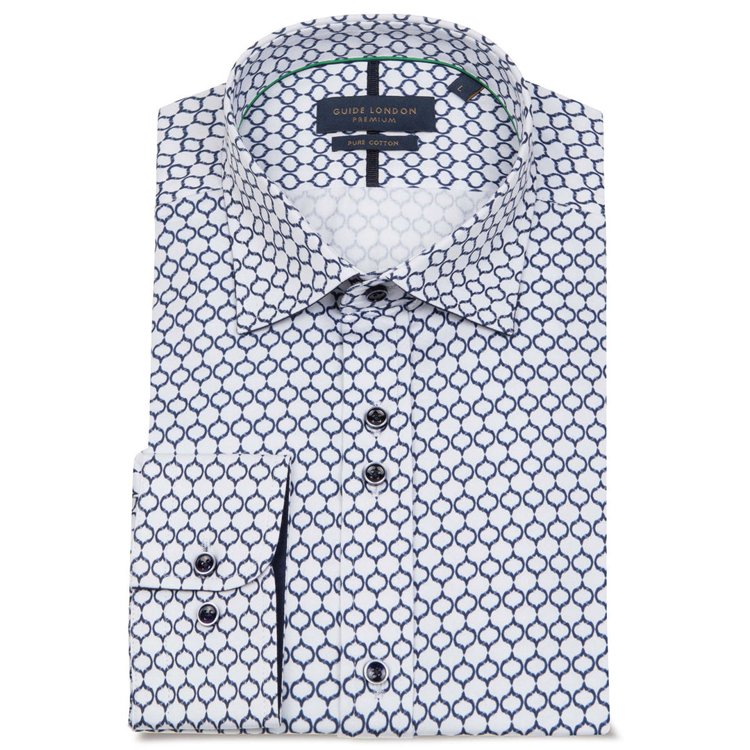 Guide London LS76853 Navy Geometric Print Long Sleeve Cotton Shirt - Baks Menswear Bournemouth