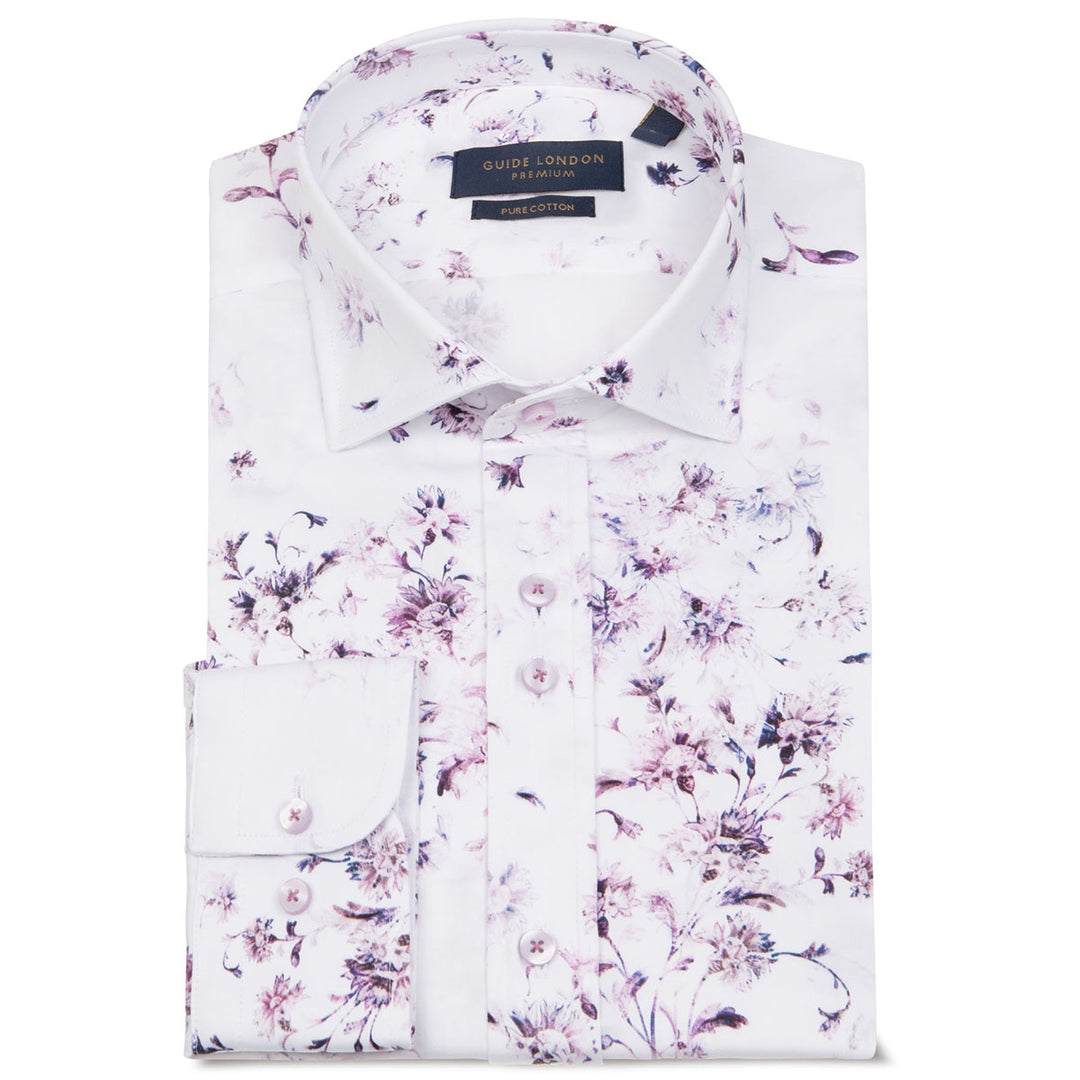 Guide London LS76861 Pink floral Print Long Sleeve Cotton Shirt - Baks Menswear Bournemouth