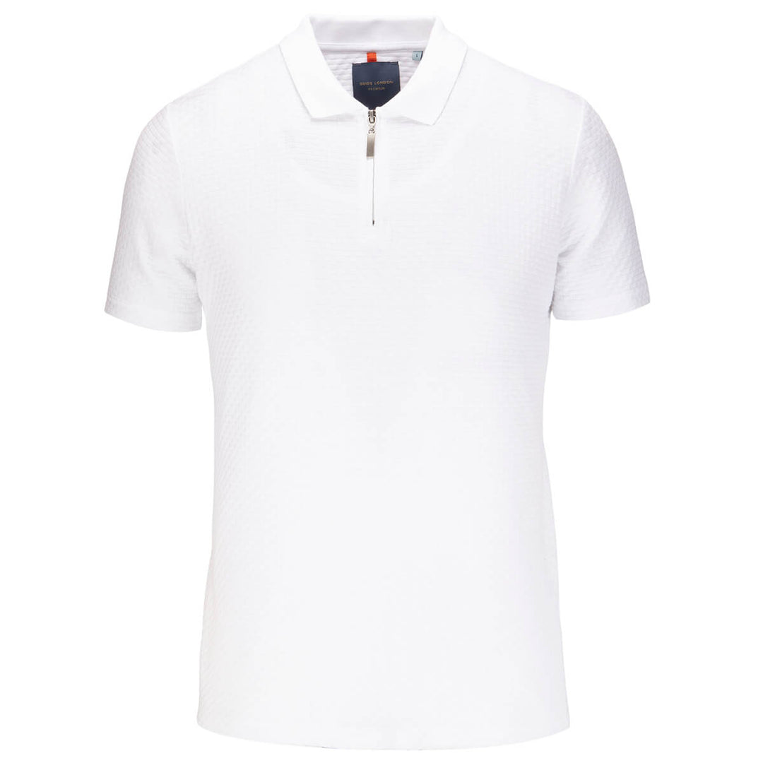 Guide London SJ5590 White Weave Texture Zip Neck Polo Shirt - Baks Menswear