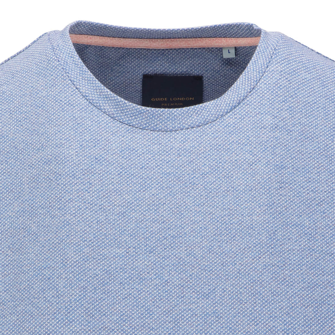 Guide London SJ5597 Blue Jacquard Crew Neck T-Shirt - Baks Menswear