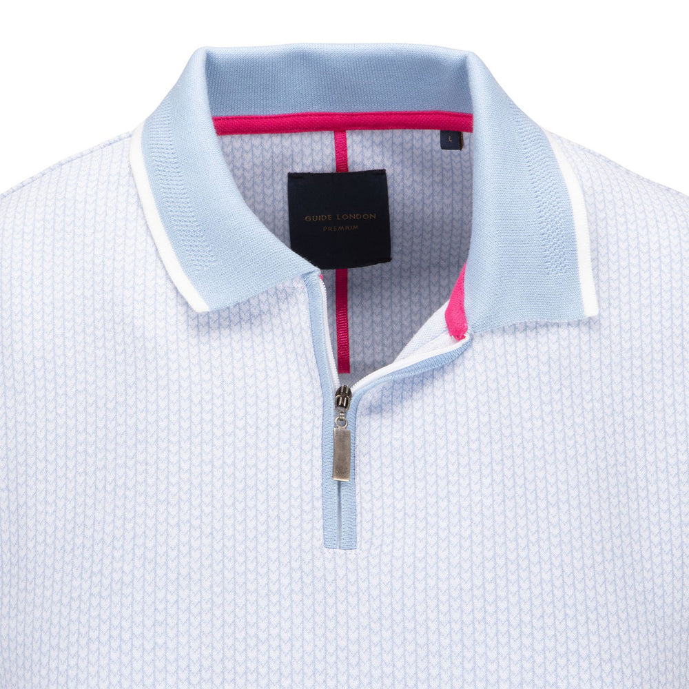 Guide London SJ5706 Sky Blue White Pattern Cotton Mix Polo Shirt - Baks Menswear Bournemouth