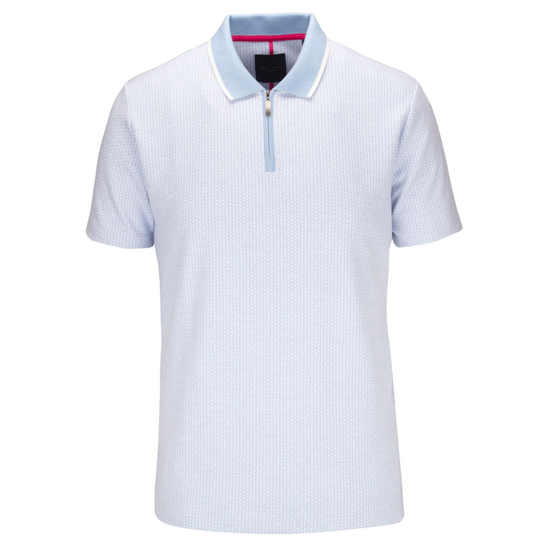 Guide London SJ5706 Sky Blue White Pattern Cotton Mix Polo Shirt - Baks Menswear Bournemouth