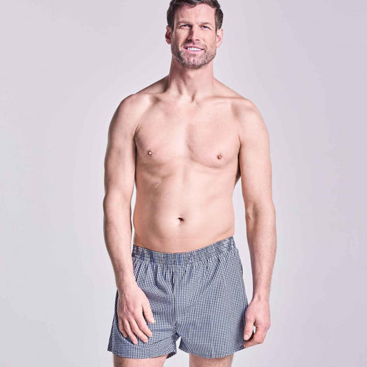 HJ 2351 Navy Check 2-Pack Pure Cotton Woven Boxers - Baks Menswear Bournemouth