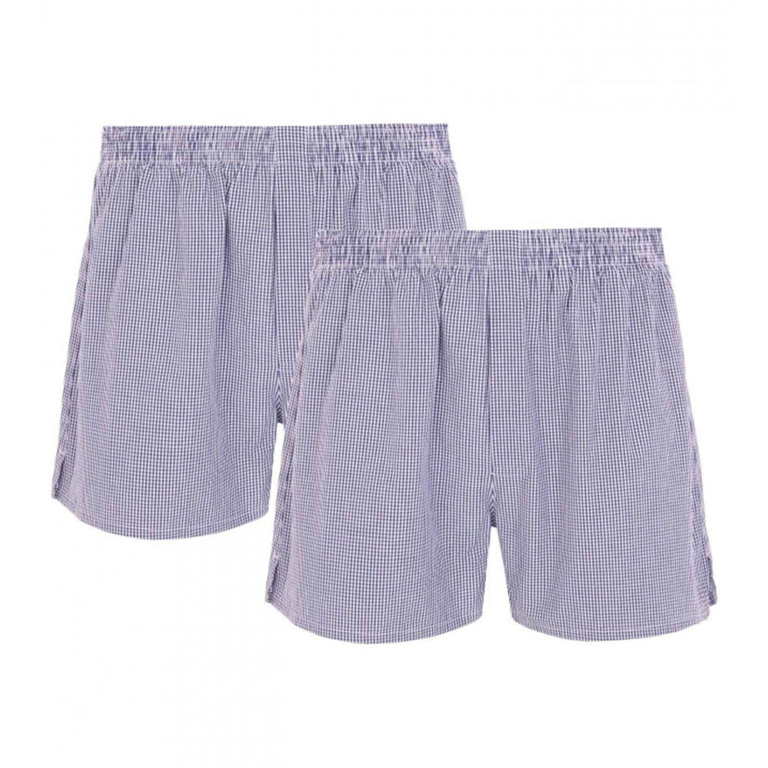 HJ 2351 Navy Check 2-Pack Pure Cotton Woven Boxers - Baks Menswear Bournemouth