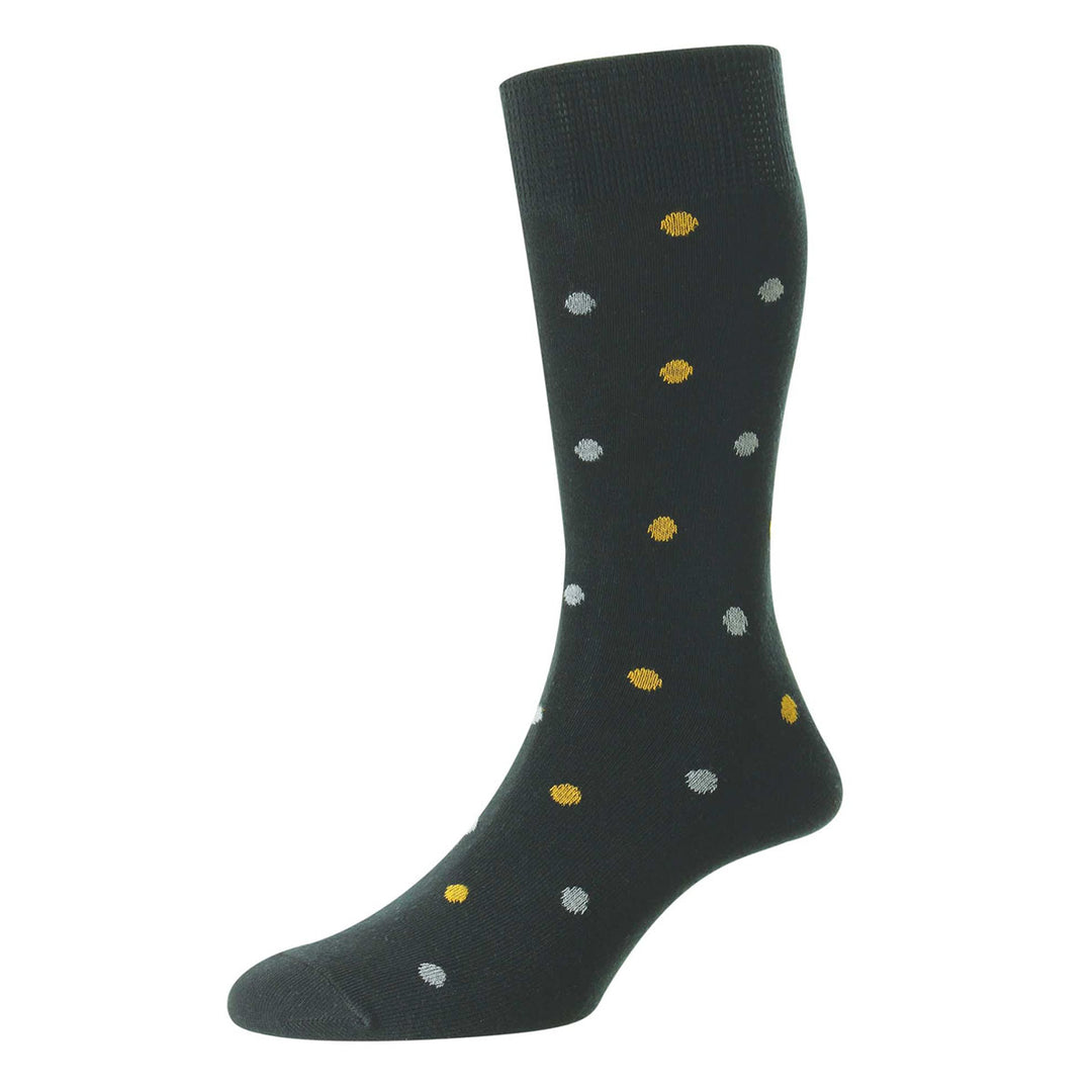 HJ 643 Black Motif Spot Organic Cotton Comfort Top Sock - Baks Menswear Bournemouth