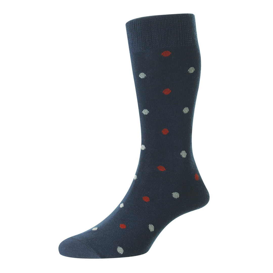 HJ 643 Navy Motif Spot Organic Cotton Comfort Top Sock - Baks Menswear Bournemouth