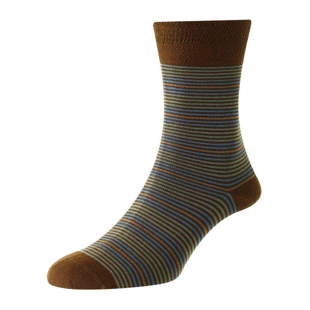 HJ 647 Brown Blue 3-Colour Bamboo Comfort Top Socks - Baks Menswear Bournemouth