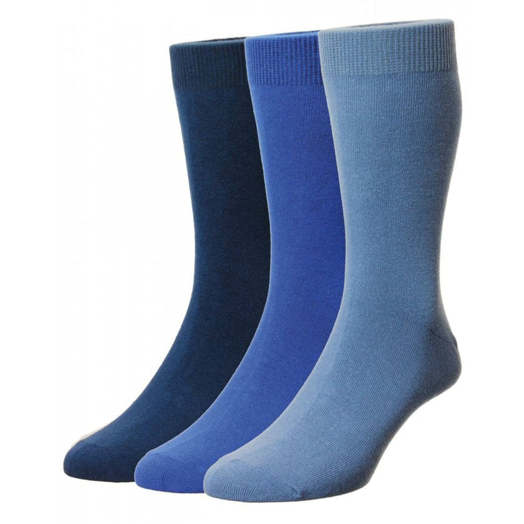 HJ 7116-3 Blue Executive Classic Cotton Rich 3-Pair Pack Socks - Baks Menswear Bournemouth