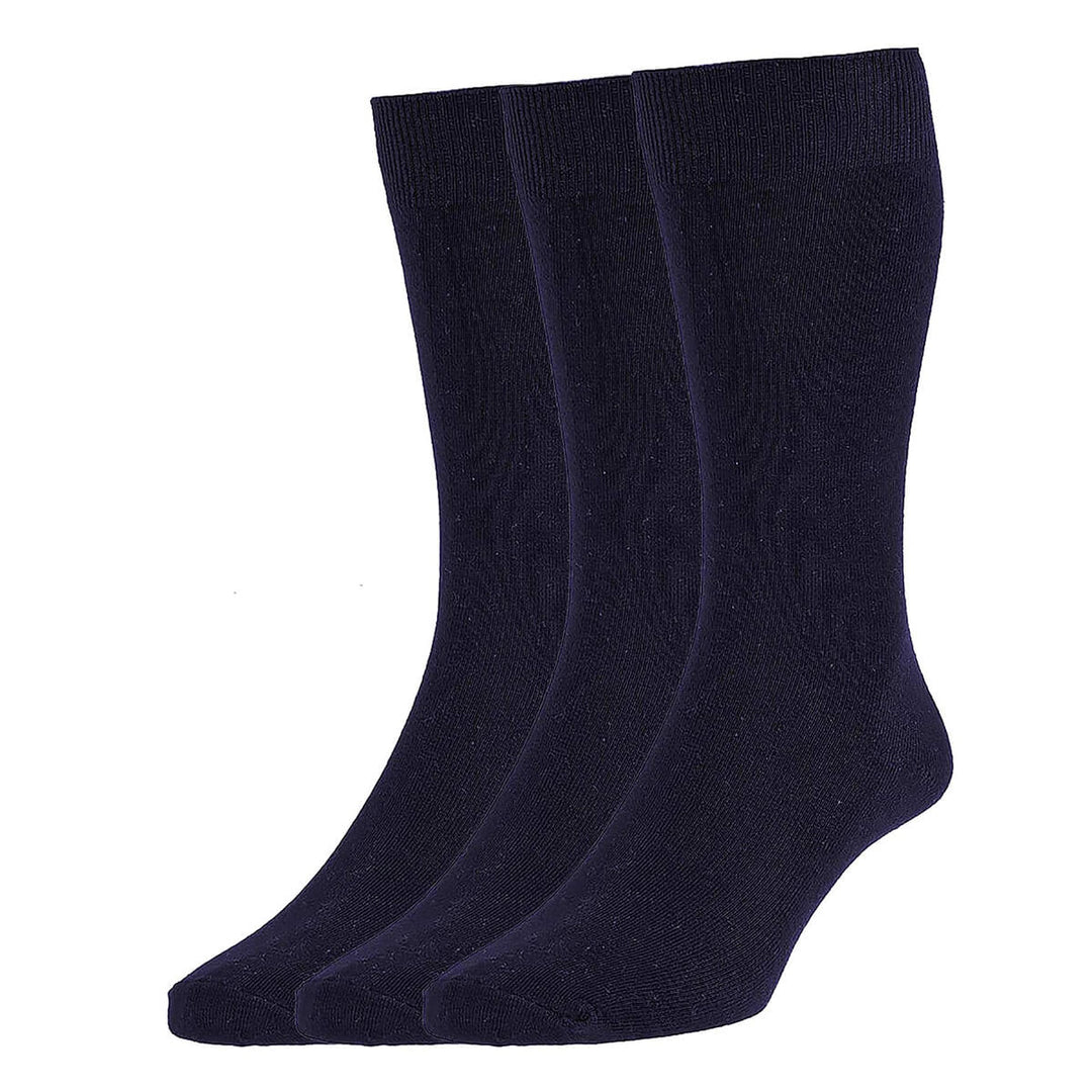 HJ 7116-3 Navy Cotton Rich 3 Pair Pack Socks - Baks Menswear